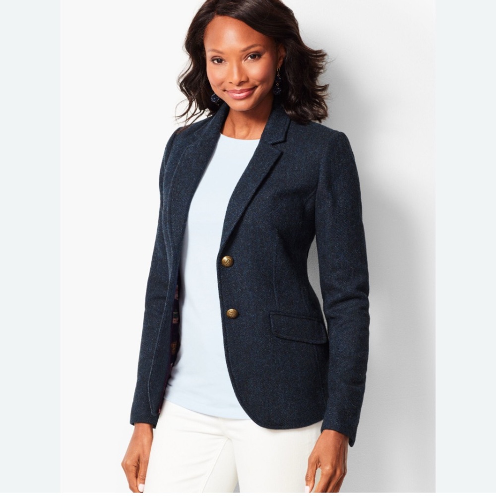 Talbots blazer tweed wool mix navy  US 4  heritage equestrian business preppy